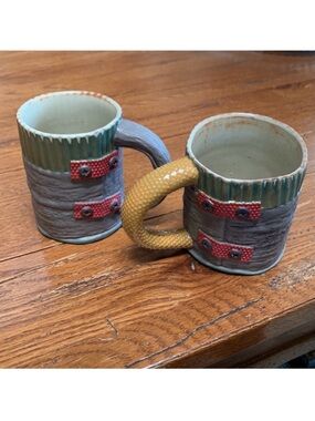 Deidra Do Good Barnwood Mugs Set of Two Unique Handmade Coffee Cups Gray Red
